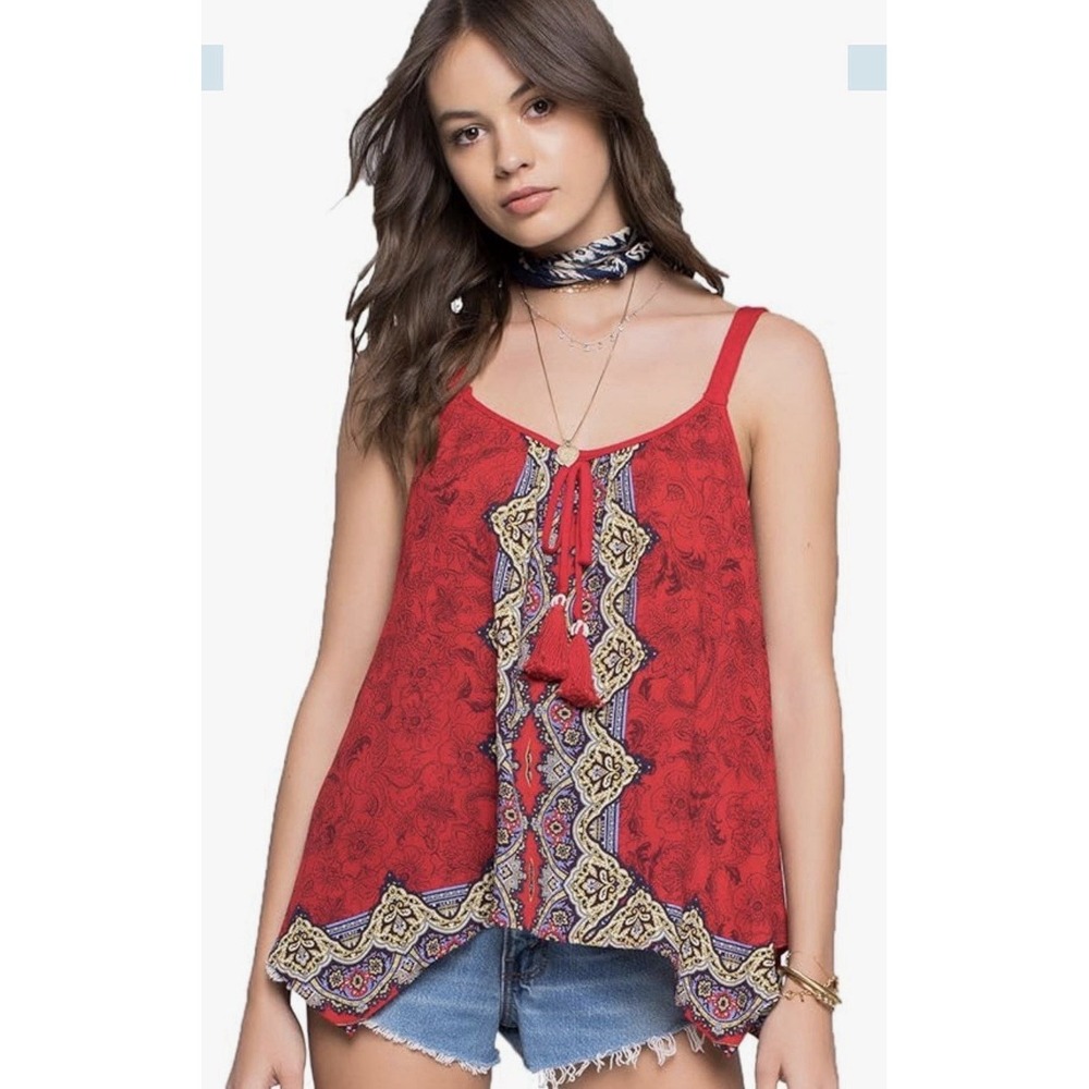 XS Band‎ of Gypsies Boho Chic Coachella Gypsy  Tassel Tank Red Loose Festival